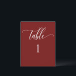 Burgundy Red, Modern Minimalist Table Number<br><div class="desc">Modern and elegant minimalist style burgundy red tone table number with modern hand written calligraphy details. Clear area on the bottom allowing you to use all kinds of table number holders without obstructing the number. Modern medium size card for a sleek, simple look. Available in a variety of colours. Have...</div>