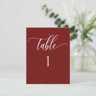 Burgundy Red, Modern Minimalist Table Number