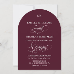 Burgundy Red Monogram Classic Wedding Invitation