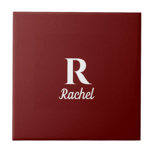 Burgundy Red Monogram Initial Name Custom Colors  Tile