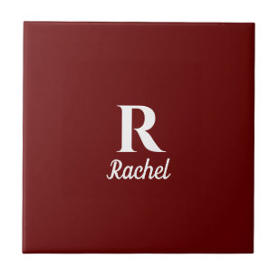 Burgundy Red Monogram Initial Name Custom Colours  Tile