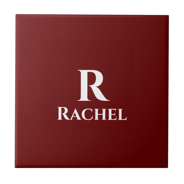 Burgundy Red Monogram Initial Name Custom Decor Tile (Front)