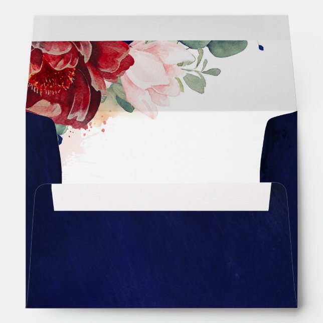 Burgundy Red Navy Blue and Blush Watercolor Envelope (Back (Bottom))
