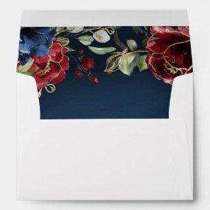 Burgundy Red Navy Blue Gold and Blush Pink Wedding Envelope