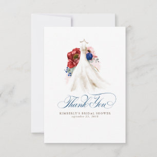 Burgundy Red Navy Floral Bridal Shower Thank You Card