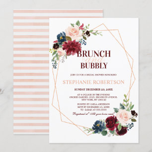 Burgundy Red Navy Floral Geometric Bridal Shower Invitation