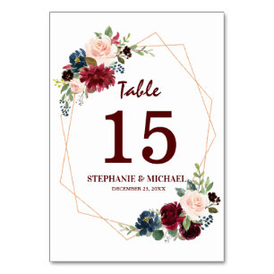 Burgundy Red Navy Floral Geometric Table Number