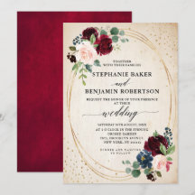 Burgundy Red Navy Floral modern geometric wedding