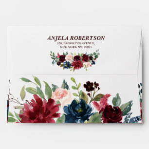 Burgundy Red Navy Floral Return Address Envelope