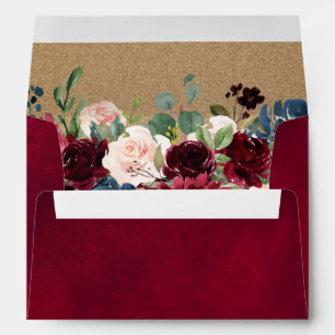 Burgundy Red Navy Floral Return Address Envelope