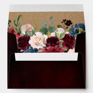 Burgundy Red Navy Floral Return Address Envelope