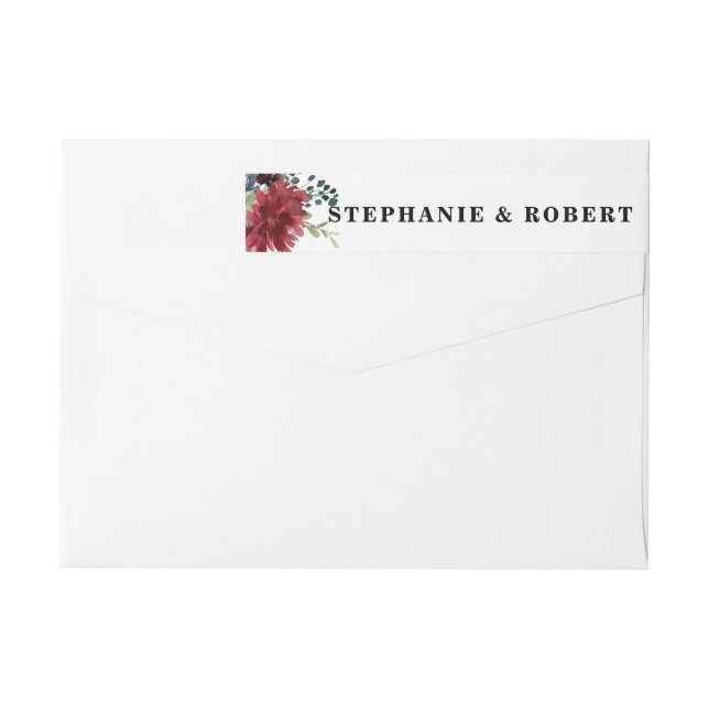 Burgundy Red Navy Floral Rustic Boho Address Label (Back)