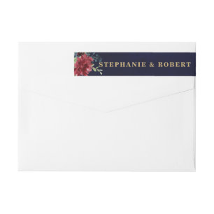 Burgundy Red Navy Floral Rustic Boho Address Label