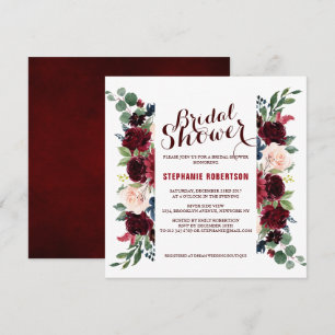 Burgundy Red Navy Floral Rustic Boho Bridal Shower Invitation