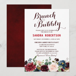 Burgundy Red Navy Floral Rustic Boho Bridal Shower Invitation