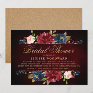 Burgundy Red Navy Floral Rustic Boho Bridal Shower Invitation
