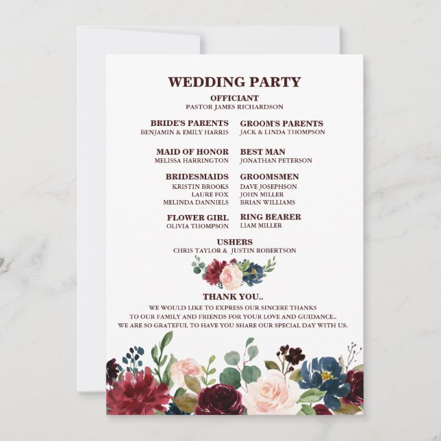 Burgundy Red Navy Floral Rustic Boho Fan Back Invitation (Front)