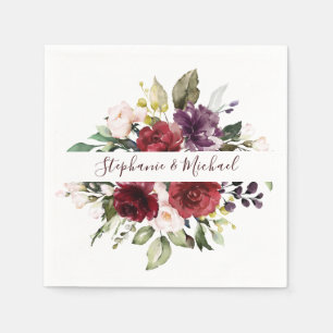 Burgundy Red Navy Floral Rustic Boho Paper Napkin