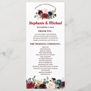 Burgundy Red Navy Floral Rustic Boho Program card
