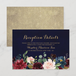 Burgundy Red Navy Floral Rustic Boho Reception Invitation