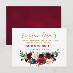 Burgundy Red Navy Floral Rustic Boho Reception Invitation
