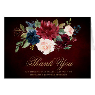 Burgundy Red Navy Floral Rustic Boho Thank You