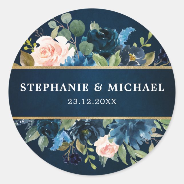 Burgundy Red Navy Floral Rustic Boho Thank You Classic Round Sticker (Front)