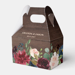 Burgundy Red Navy Floral Rustic Boho Wedding Favour Box