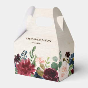 Burgundy Red Navy Floral Rustic Boho Wedding Favour Box