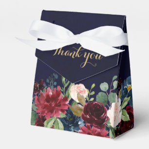 Burgundy Red Navy Floral Rustic Boho Wedding Favour Box