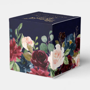 Burgundy Red Navy Floral Rustic Boho Wedding Favour Box