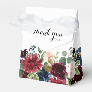Burgundy Red Navy Floral Rustic Boho Wedding Favour Box