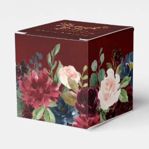 Burgundy Red Navy Floral Rustic Boho Wedding Favour Box