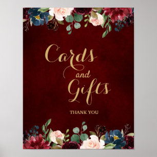 Burgundy Red Navy Floral Rustic Boho Wedding Sign