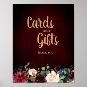 Burgundy Red Navy Floral Rustic Boho Wedding Sign