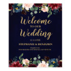 Burgundy Red Navy Floral Rustic Boho Wedding Sign