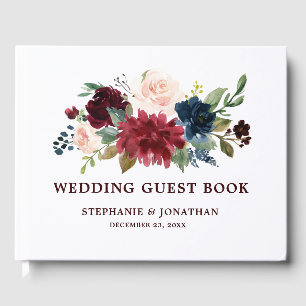 Burgundy Red Navy Floral Rustic Wedding guest book