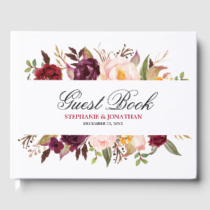 Burgundy Red Navy Floral Rustic Wedding guest book