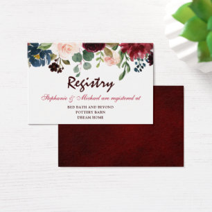 Burgundy Red Navy Floral Rustic Wedding Registry