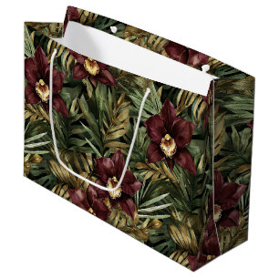 Burgundy Red Orchid Floral Large Gift Bag