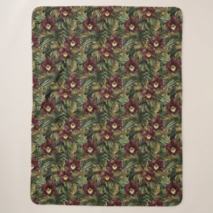 Burgundy Red Orchid Floral Sherpa Blanket