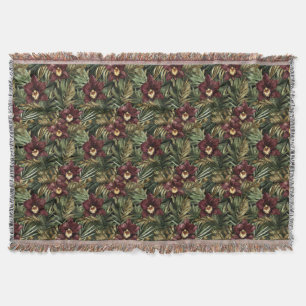 Burgundy Red Orchid Floral Throw Blanket