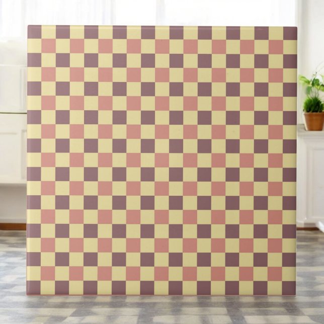 Burgundy Red & Pale Yellow Chequered Retro Tile (Creator Uploaded)