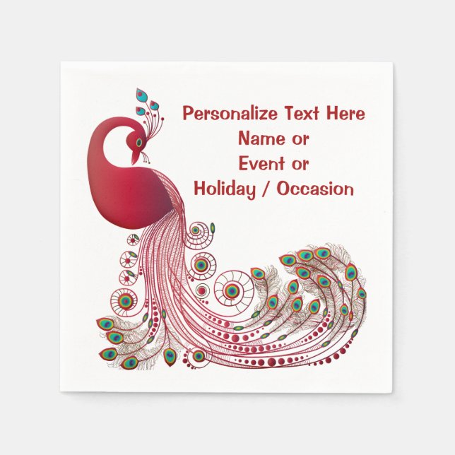 Burgundy Red Peacock Personalise or Customise Napkin (Front)