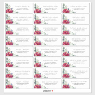 Burgundy Red Peony Navy Guest Names Address Labels
