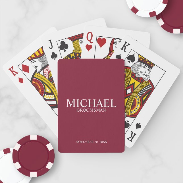 Burgundy Red Personalised Groomsmen Playing Cards (Creator Uploaded)