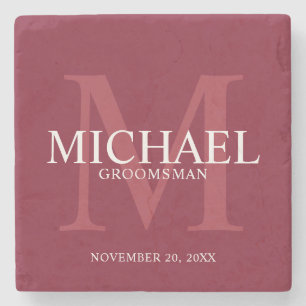 Burgundy Red Personalised Groomsmen Stone Coaster