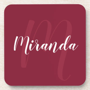Burgundy Red Personalised Monogram and Name Coaster