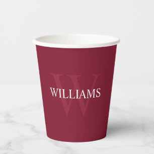 Burgundy Red Personalised Monogram and Name Paper Cups