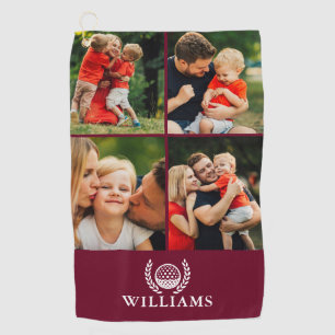 Burgundy Red Personalised Name Monogram 4 Photo Golf Towel